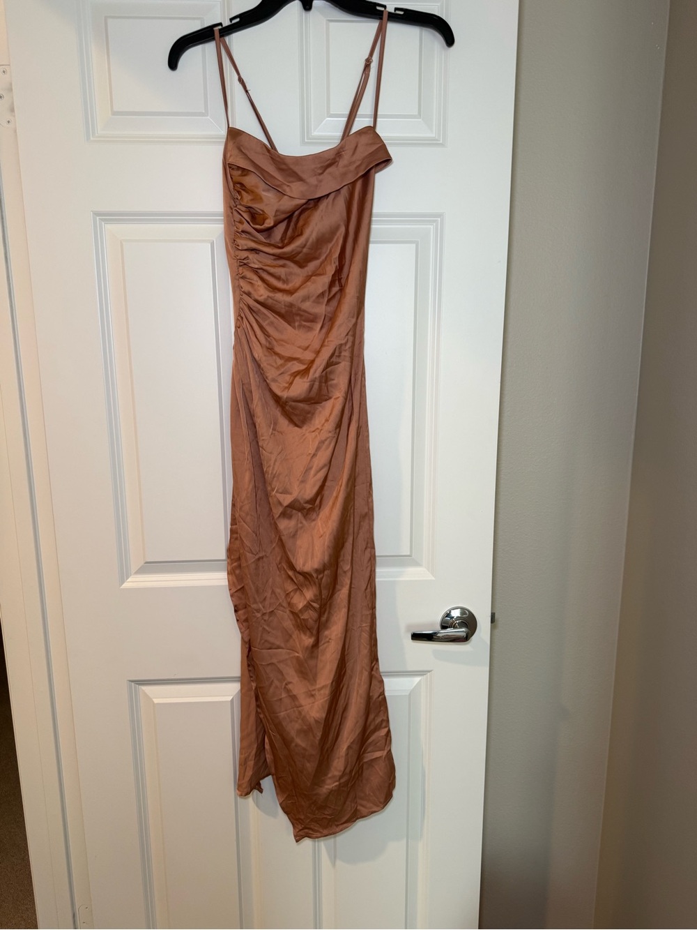 SHEIN Satin Slip Dress in Copper Brown - Elegant Spaghetti Strap Midi Size S NWT